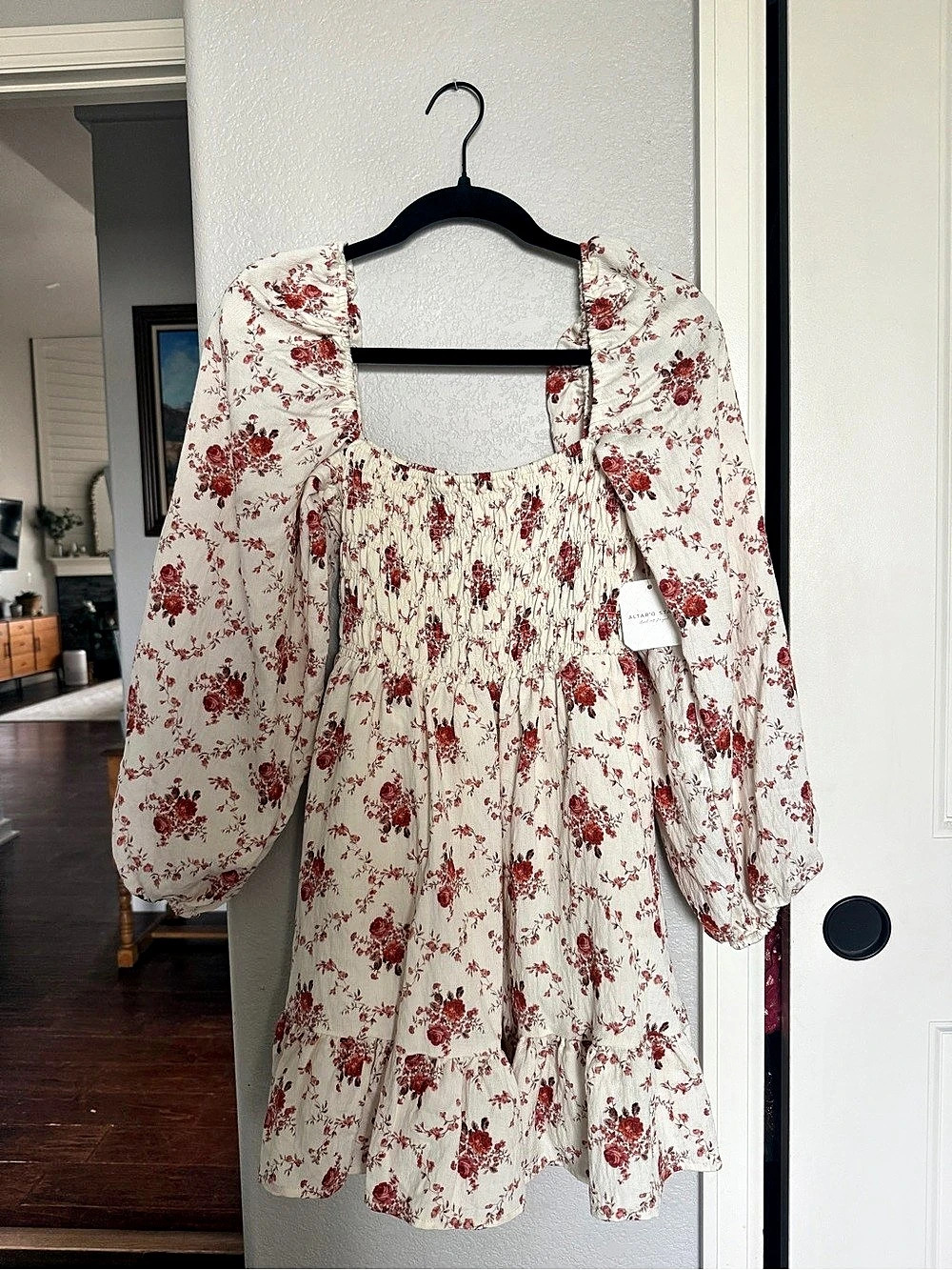 Altar’d State Floral Mini Dress in Cream & Red Size XS NWT